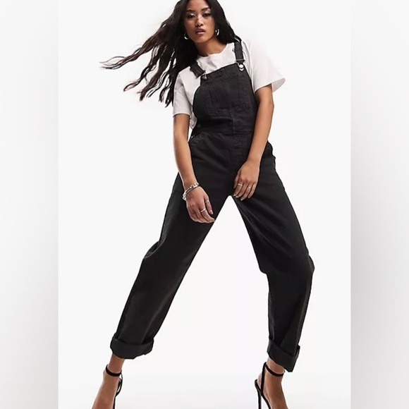 ASOS Sz 20 Adjustable Straps Several Pockets Denim  Overalls in Black - Picture 1 of 15